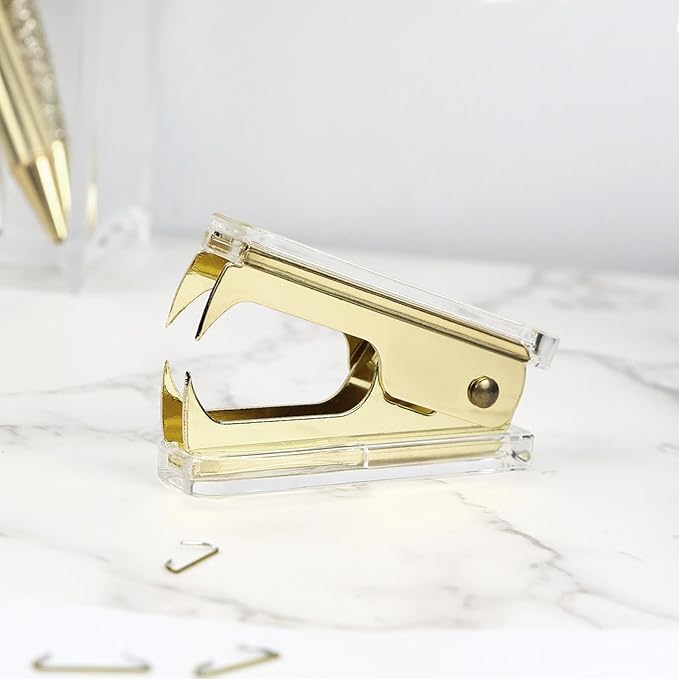 NatSumeBasics Clear Acrylic Staple Remover 2pcs Cute Gold Staple Stapler - Image 2