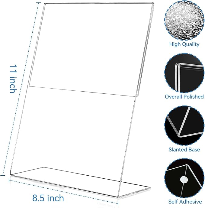 EHWINE 12 Pack Acrylic Sign Holder 8.5 x 11, L Shape Clear Plastic Display Stand - Image 4