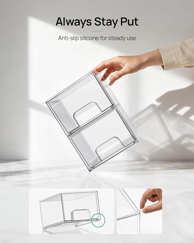 Vtopmart 4 Pack Small Clear Stackable Storage Drawers, Acrylic Bathroom Makeup - Image 6