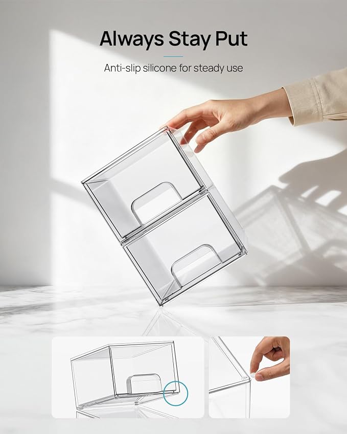 Vtopmart 2 Pack Small Clear Stackable Storage Drawers, Acrylic Bathroom Makeup - Image 6