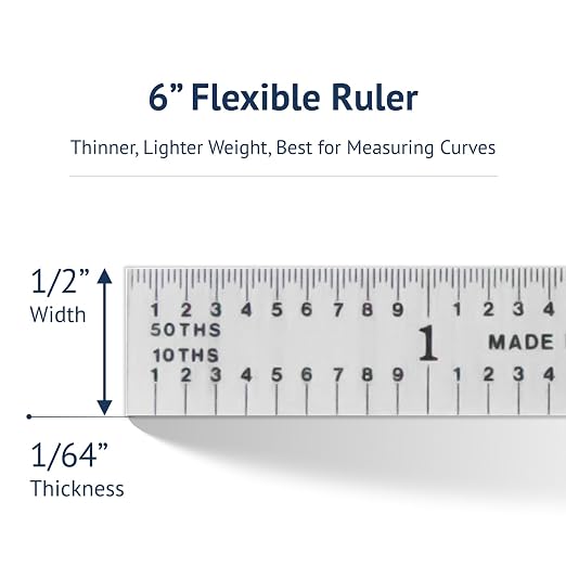 PEC Tools 6"/150mm Flexible Metal Ruler, High-Quality Machinist Ruler, Satin - Image 6