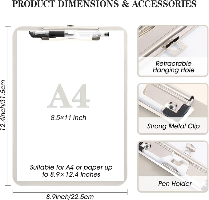Plastic Clipboard with Pen Holder, Standard A4 Size, Nursing Clip Boards 8.5x11 - Image 3