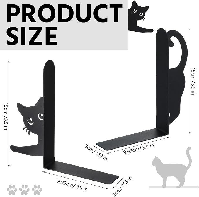 Geelin Stretching Black Cat Metal Bookends Set of 2 Styles Book Ends - Image 2