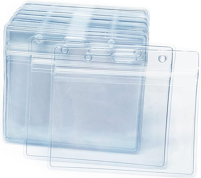 50 Pcs Clear Plastic Horizontal Name Badge ID Card Holders by Orcielo
