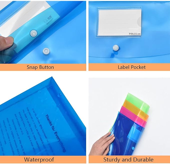 20 Pack Plastic Envelopes with Snap Closure, Poly Expandable File Folder with - Image 4