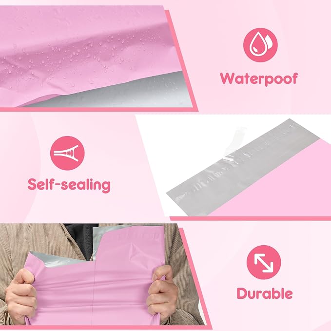 Fuxury Poly Mailers 12x15.5" 100PC Pink Shipping Bags - Image 6