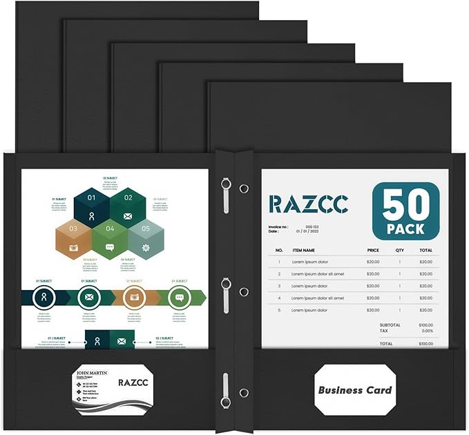 RAZCC 50 Pack Two Pocket Folders by RAZCC