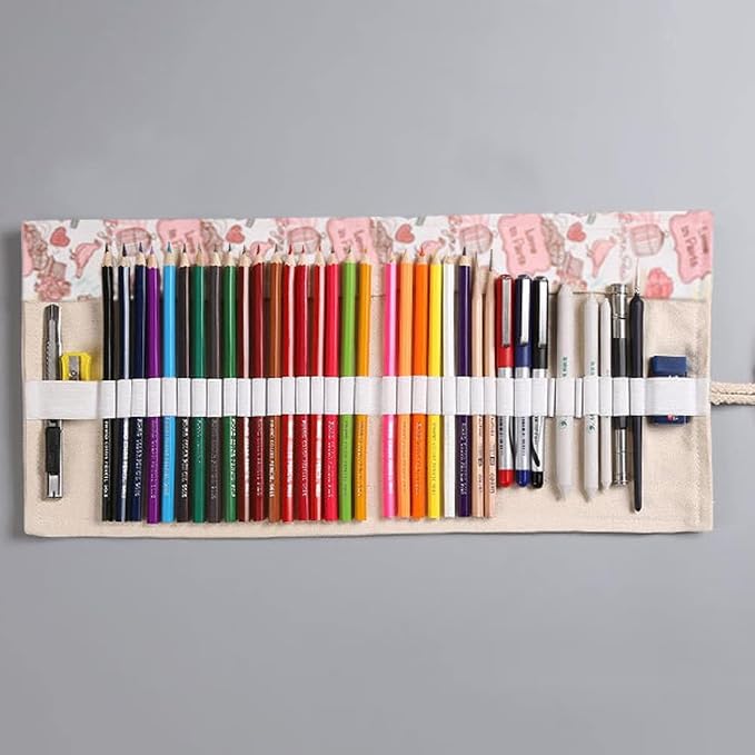 DIYOMR 12/24/36/72 Slots Pencil Wrap Pencil Rolls, Artist Colored Pencils Roll - Image 6