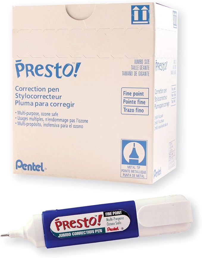 Pentel Presto! Jumbo Correction Pen, Fine Point, Metal Tip, Box of 12 by PentelofAmerica