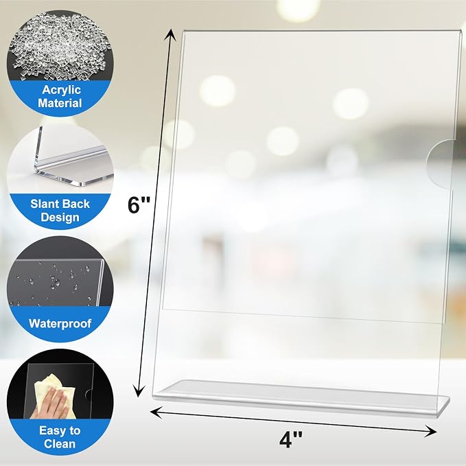 10 Pack Acrylic Sign Holder 4 x 6, L-Shape Clear Plastic Display Stand - Image 3
