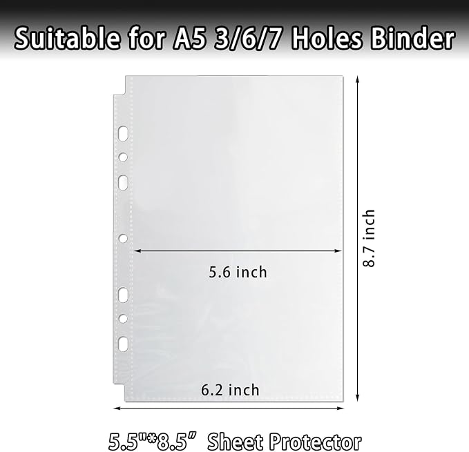 20 Pack Heavy Duty Sheet Protectors 5.5x8.5 Inch, A5 Binder 6 Ring Clear Photo - Image 2