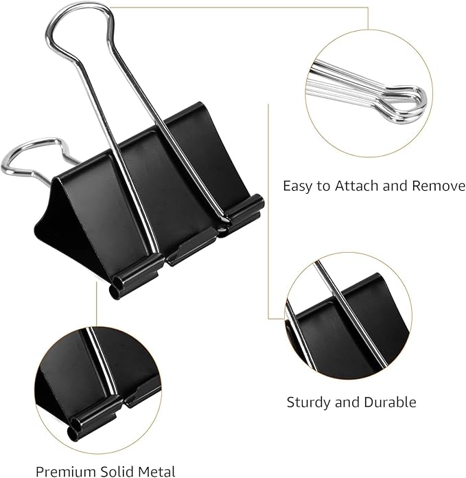 Amazon Basics Sturdy Binder Clips, Office Supplies, Medium 1.25 in, Document - Image 6