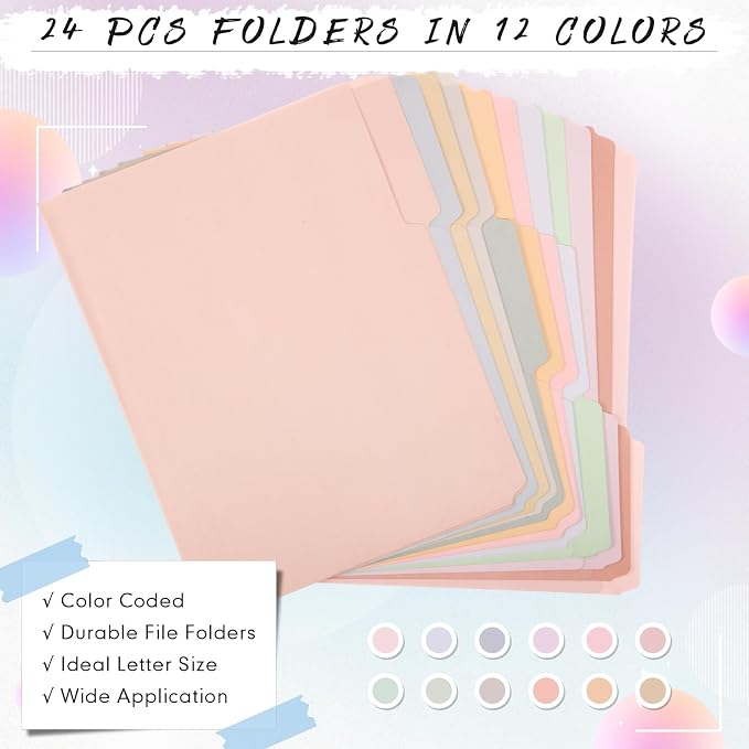 24 Pcs File Folders 9.5x11.6 Inch Manilla Folders Letter Size - Image 3