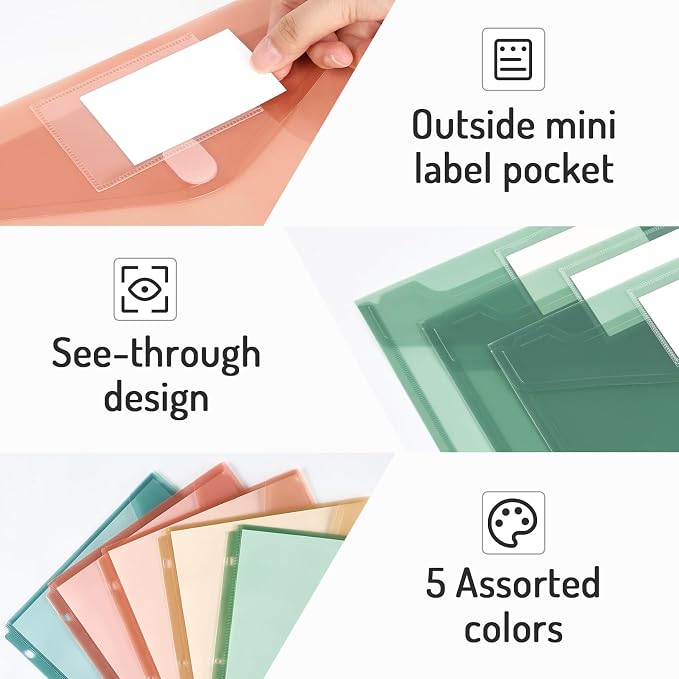 Forvencer Binder Pocket, 5 Pack Super Heavyweight Plastic Folders - Image 6