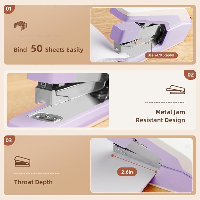 Deli Effortless Desktop Stapler, Heavy Duty Stapler, 40-50 Sheet Capacity - Image 5