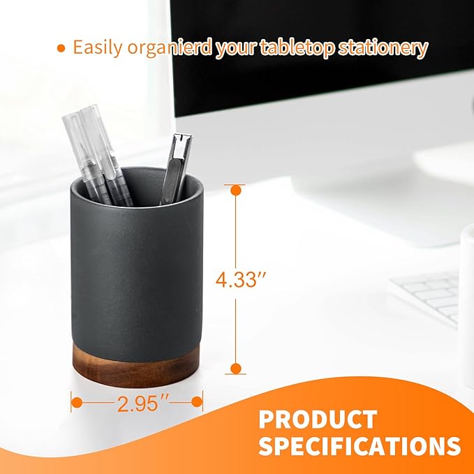 Pen Holder for Desk, Ceramic Pencil Organizer & Makeup Brush Holder, Office - Image 3