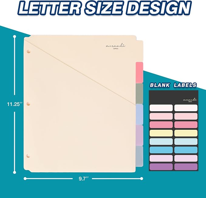 H4D 6-Tab Plastic Binder Dividers, 2 Pockets, Pastel Colors, 1 Set | Made of PP - Image 2