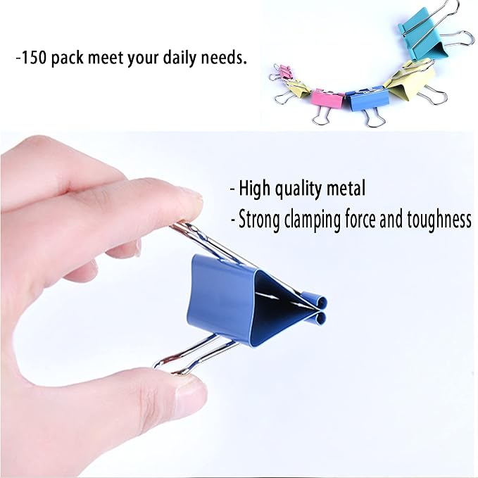 150 Pcs Colored Binder Clips Assorted Sizes - Image 3