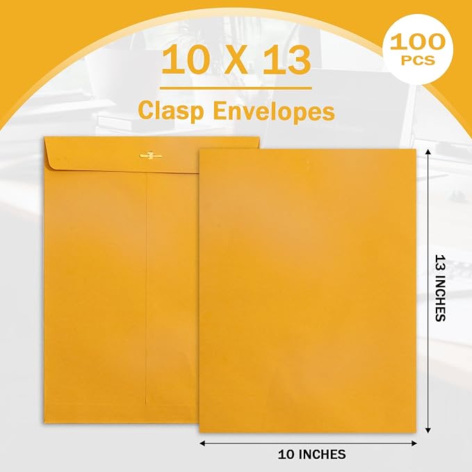 Clasp Envelopes 10x13, 100 Pack Goefun Brown Yellow Manilla Envelopes - Image 3