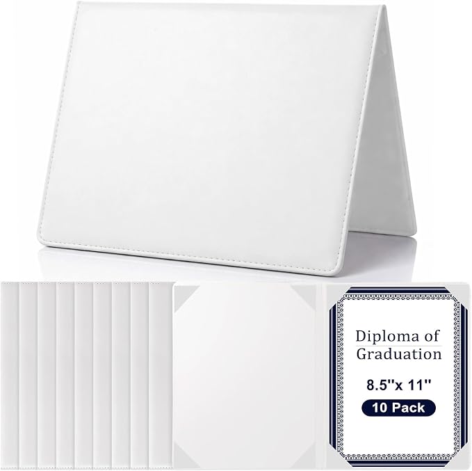 Tenare 10 Pcs White Leather Certificate Holder 8.5 x 11 PU Phd Bachelor Master by Tenare