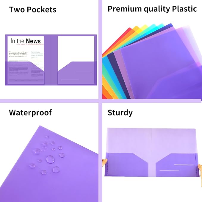 EOOUT Clear Folders with 2 Pockets, Letter Size, A4 Size, 8 Assorted Colors - Image 4