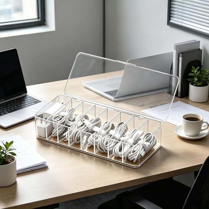 cord organizer box, 10.2 x 3.5 x 2.2in, Desktop Cord Organizer - Image 4