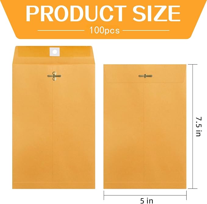100 Pcs 5 x 7.5Inch Manilla Envelopes, Kraft Envelopes - Image 2