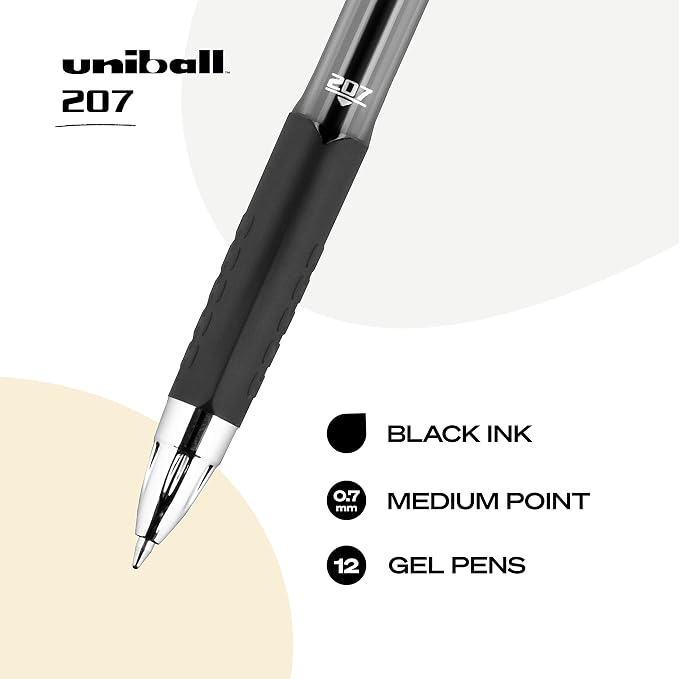 uni-ball Signo 207 Gel Pen, 0.7mm Medium Black, Smooth Writing - Image 2