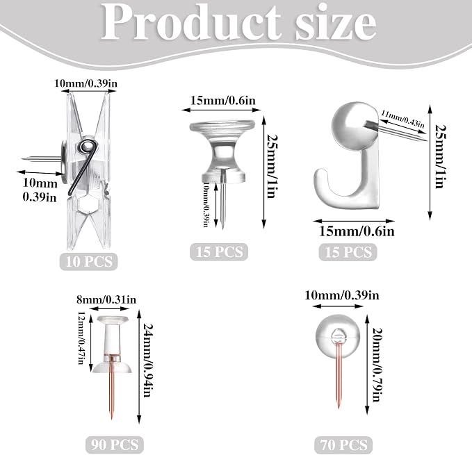 200 Pieces Push Pins Set, 5 Types Clear Thumb Tacks Push Pins - Image 2