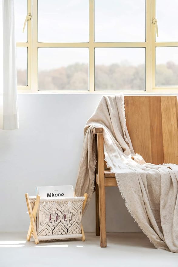 Mkono Macrame Magazine Rack Boho Storage Holder Standing Basket - Image 2