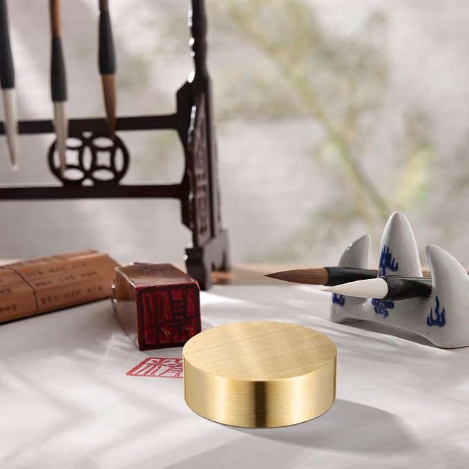 Ipetboom Brass Paperweight 1.57 Inch Round Calligraphy Paper Weight - Image 4