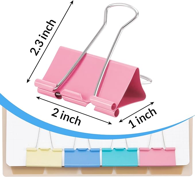2 Inch 12 Pack Extra Large Binder Clips, Colored Jumbo Paper Clips, Big Paper - Image 2