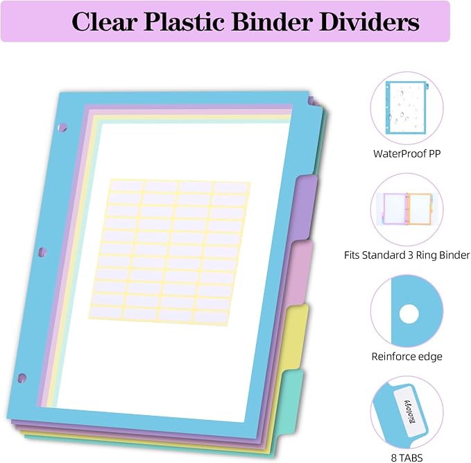 30Pcs/6 Set 5 Tab Clear Plastic Binder Dividers - Image 5
