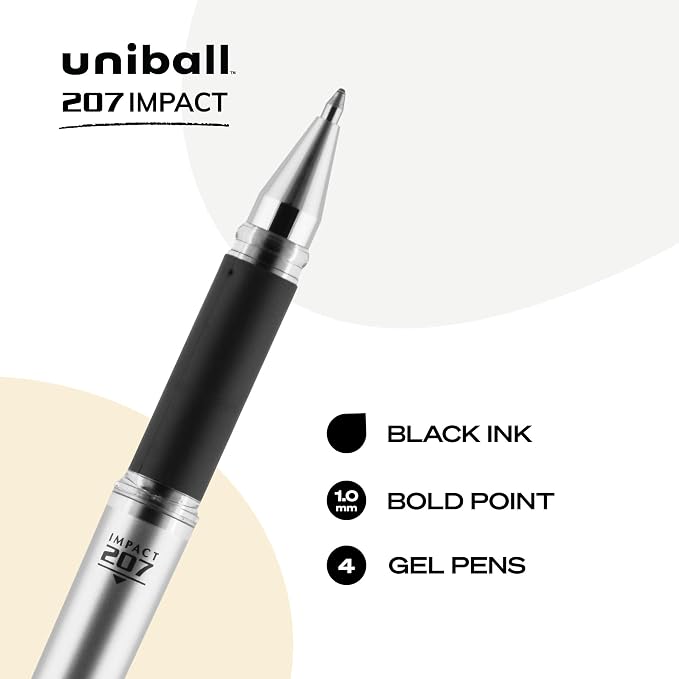 uni-ball Signo 207 Impact Stick Gel Pen, 4 Black Pens, 1.0mm Bold Point Gel Pens - Image 2