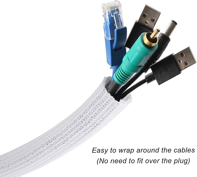10ft - 1/2 inch Braided Cable Management Sleeve Cord Protector - Self-Wrapping - Image 2