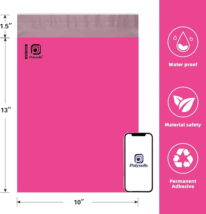 POLYSELLS 2000 pcs 10x13 Inches Pink Poly Mailers Shipping Envelopes, Strong - Image 2