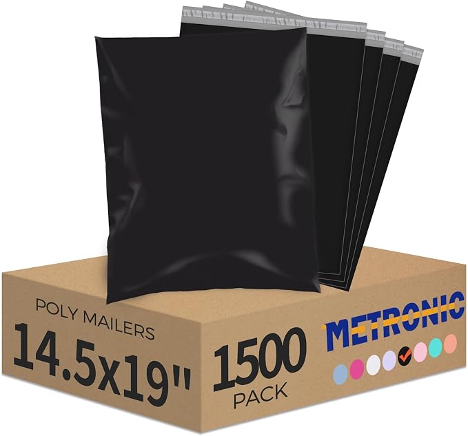 Metronic Poly Mailers 14.5x19 1500 Pack Black, Large Shipping Bags Bulk Mailing by METRONIC