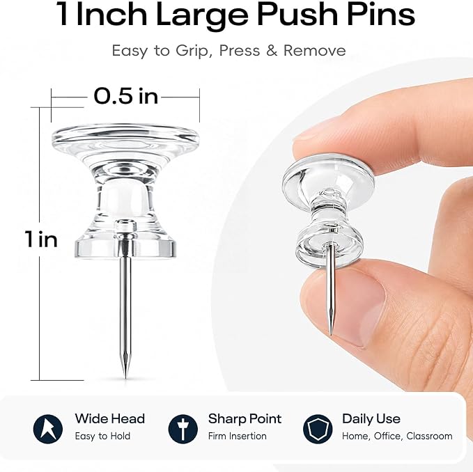 Optomni Giant Push Pins 100 PCS, 1 Inch Large Clear Push Pins - Image 2