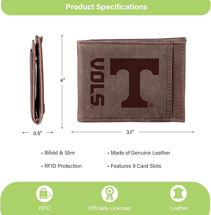 Team Sports America NCAA University of Tennessee Front Pocket Slim Wallet - Image 4
