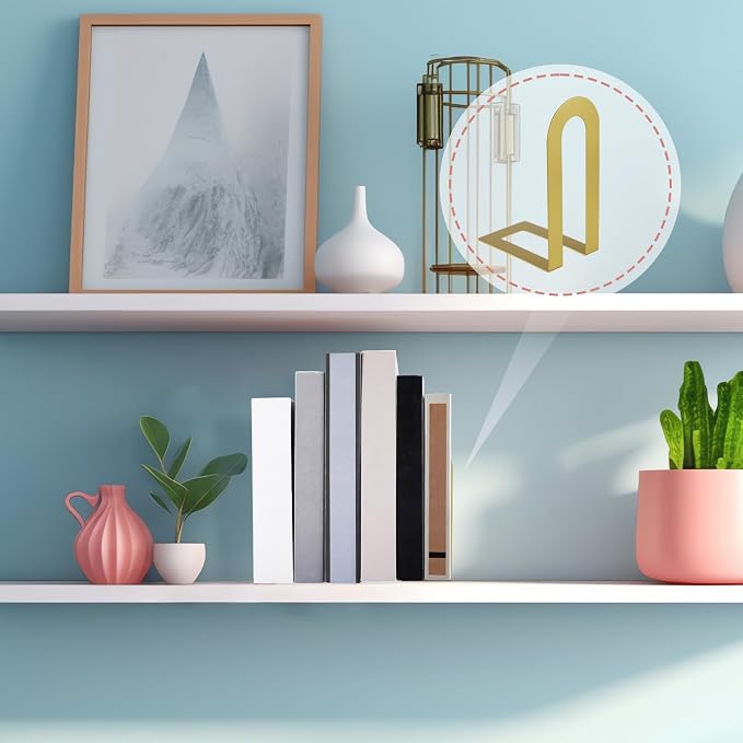 Chunful 4 Pcs Gold Modern Metal Book Ends - Image 6