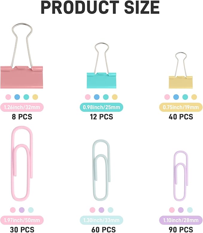 240PCS Colored Assorted Size Paper Clips and Binder Clips, Paperclips Large - Image 2