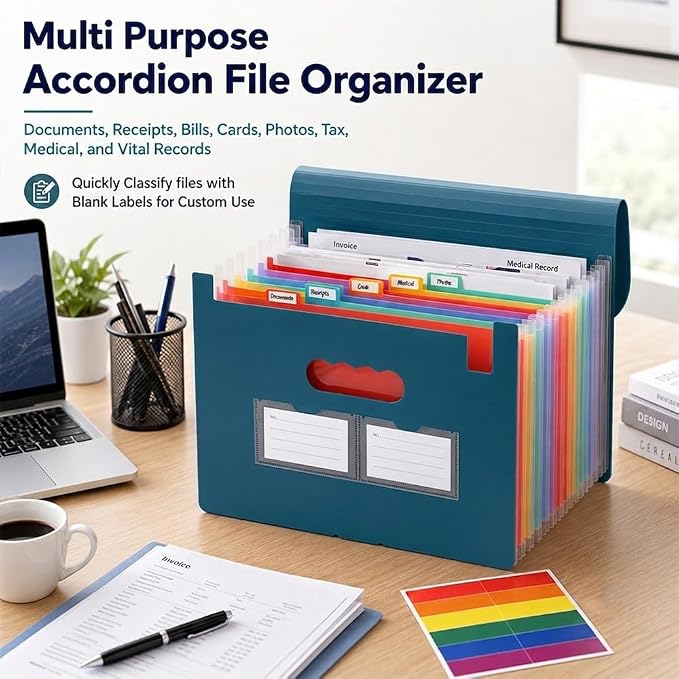 25 Pockets Accordion File Organizer, Portable Expanding File Folder - Image 3