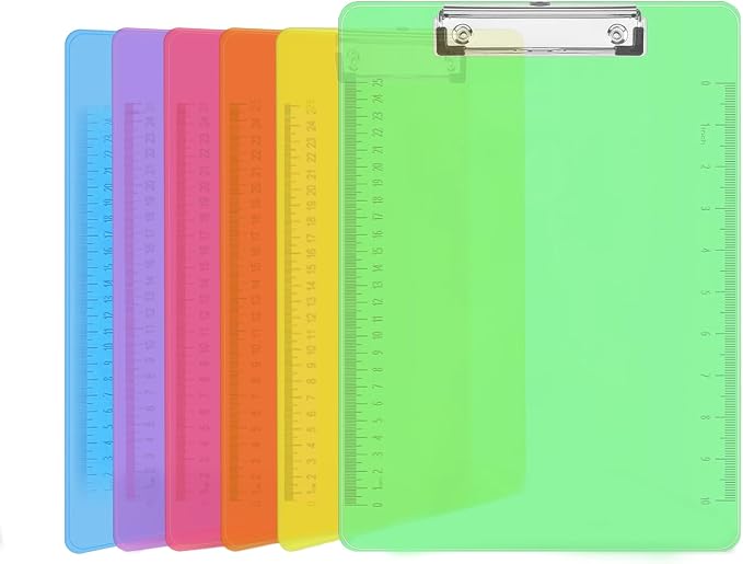 Plastic Clipboards, PANDRI 6 Pack Clear Colored Clipboards, Low Profile Clip by PANDRI