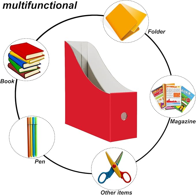 Limitliho 12 Pack Red Cardboard Magazine Holder, Sturdy Book Bins - Image 4
