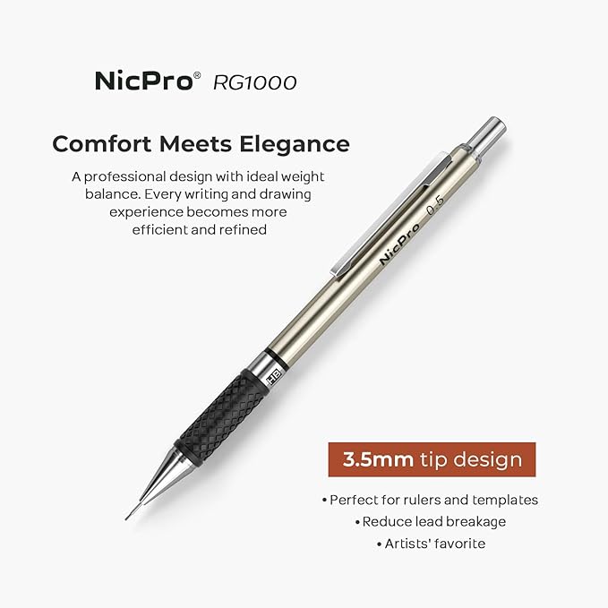 Nicpro 0.5 mm Art Mechanical Pencils Set in Case, 3 Erasers - Image 2