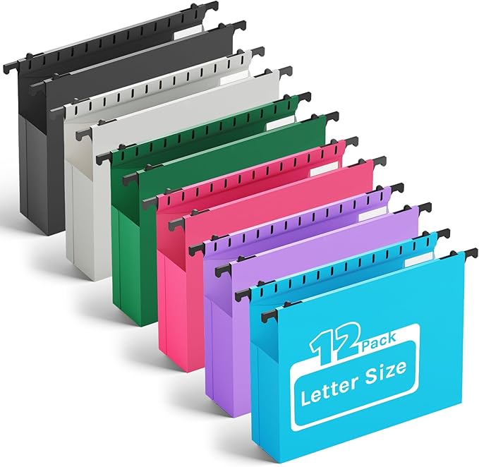 Plastic Hanging File Folder Letter Size, Heavy Duty 2" Expandable File Folder by Ansook