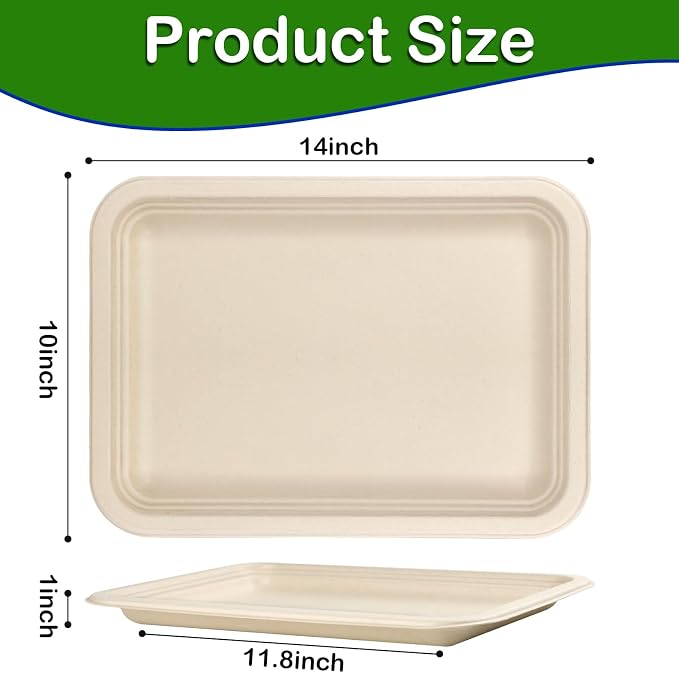 Large Paper Plates 14 Inch, 100 Pack Disposable Trays, Heavy Duty Dinner Size - Image 2