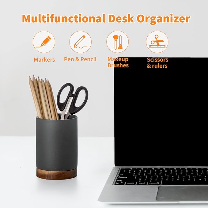 Pen Holder for Desk, Ceramic Pencil Organizer & Makeup Brush Holder, Office - Image 2