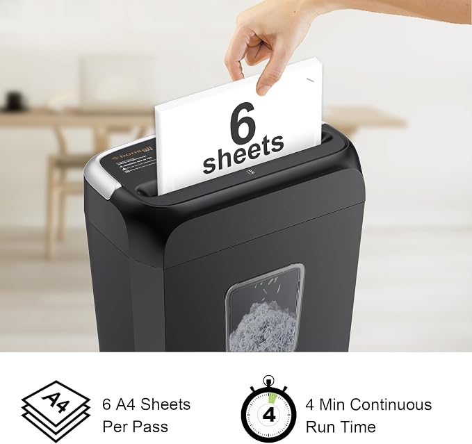 Bonsaii Paper Shredder for Home Use, 3.4 Gal Wastebasket, 6 Sheet Crosscut - Image 2