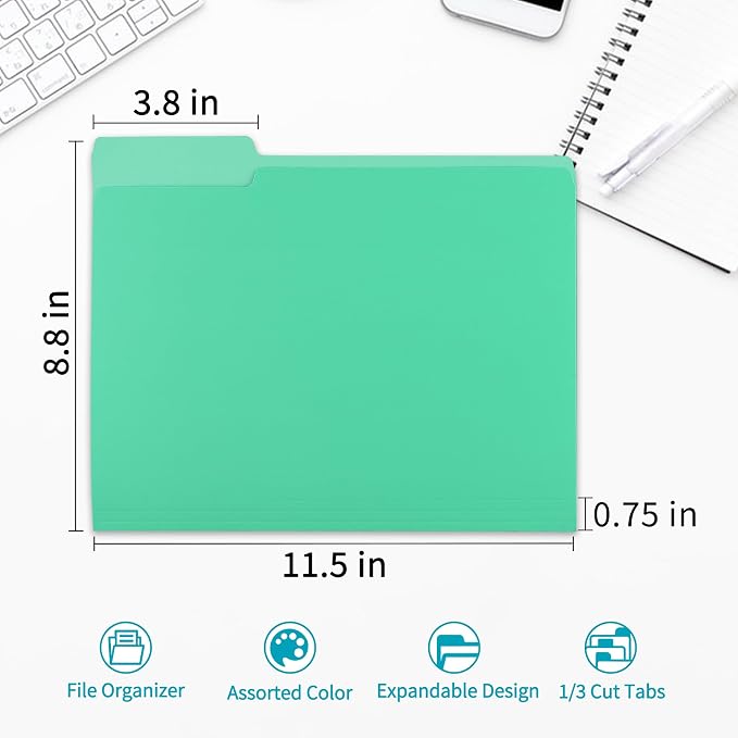 100 Packs Colored File Folders, Light Green File Folders, Two Tone Color File - Image 2